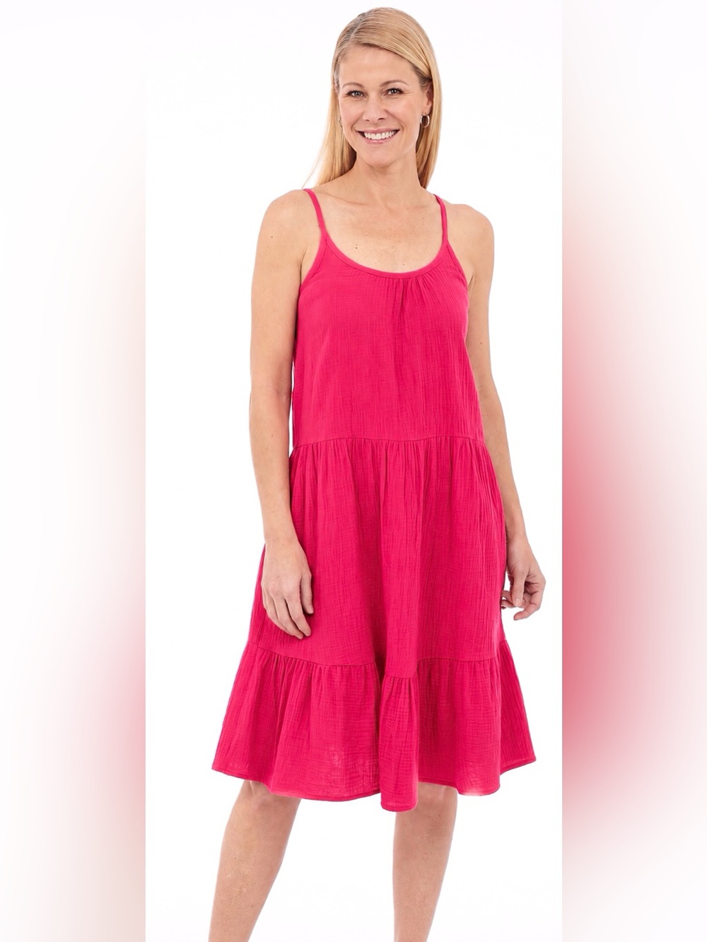 DKR Apparel Tiered Bubble Gauze Dress-Fuchsia